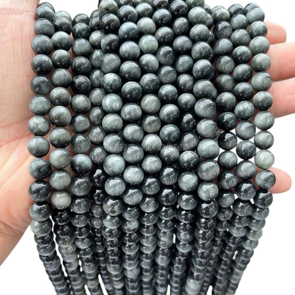 Natural Eagle Eye Stone Beads - Round Loose Spacer Beads for Jewelry Making - 6mm to 12mm - DIY Necklace, Bracelet Supplies - (Color: 5 A Eagle Eye/Size: 12mm Approx. 31Pcs)