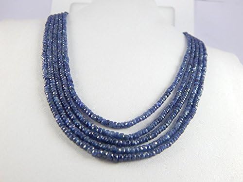 16'' super burma natural dark blue sapphires micro faceted rondelle beads necklace 220 carat 3-3.5 mm