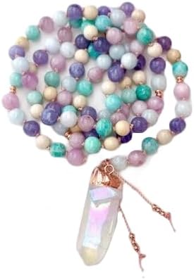 Natural Tanzanite Amazonite Riverstone Kunzite Aquamarine 8mm 108 Mala Beads, Spiritual, Meditation Beads, Reiki, Japa Mala, Buddhist Prayer Beads, Yoga Bracelet, healing beads LKMALA-RRGU-2050