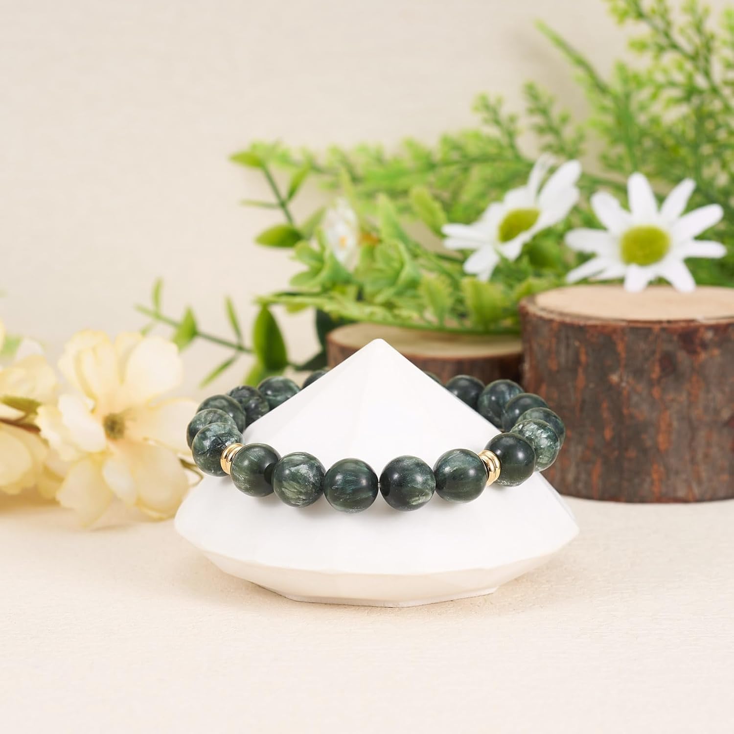 38pcs 10mm Natural Seraphinite Beads Round Quartz Energy Stone Healing Crystal Rocks for DIY Crafts Bracelets Necklaces Earrings Hole: 1mm