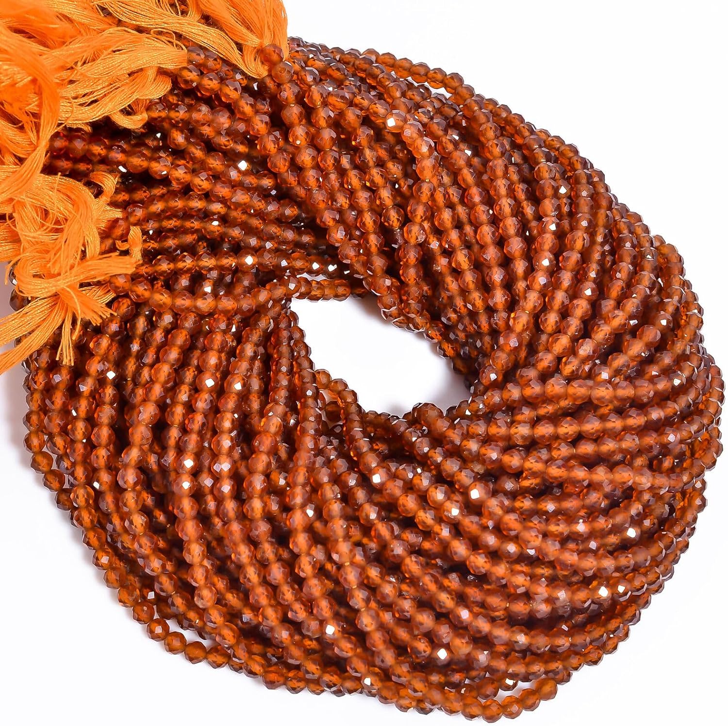 Natural Hessonite Garnet Gemstone Round Faceted Beads 4X4 mm 50 Strand 13