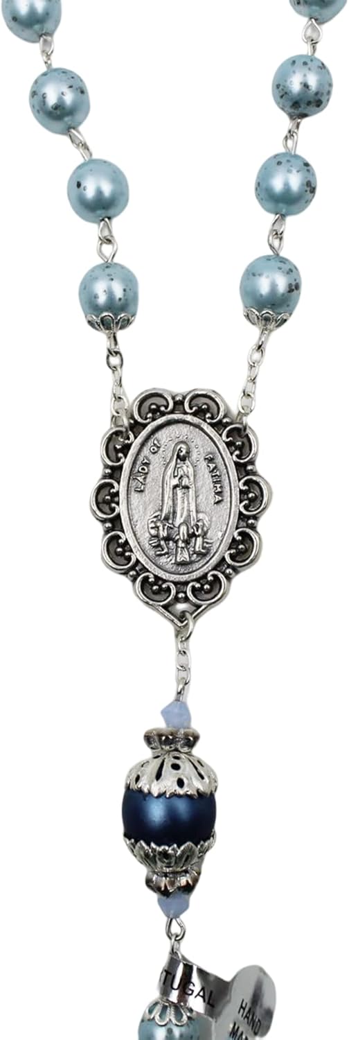 Handmade in Portugal Light Blue Pearl Beads Our Lady of Fatima Rosary