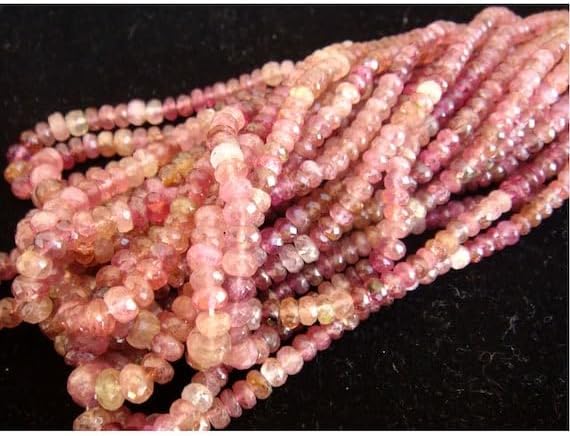BEADS GEMSTONE 1 Strand Natural Pink Tourmaline Faceted Rondelles - 5mm to 3mm - 16 Inches Code-HIGH-16038