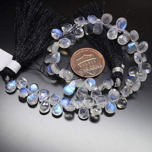 Blue Fire Rainbow Moonstone Faceted Pear Drop Gemstone Craft Loose Beads Strand 8 Inch Long 7mm Code-HIGH-25845