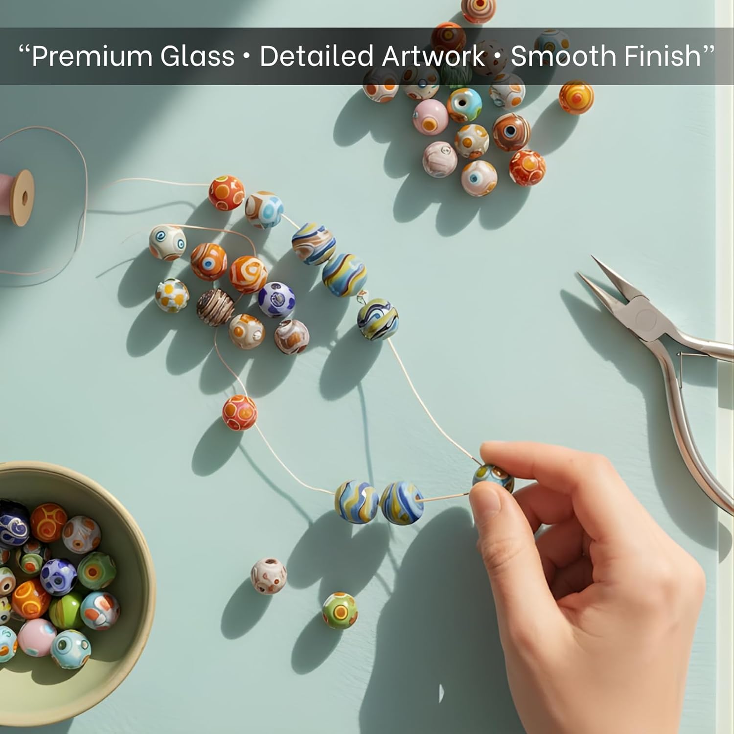 Handcrafted Lampwork Glass Beads | Artistic Mixed-Shape Multicolor Bead Strands for Adult Jewelry Making & Professional Craft Design | 100 Strands of Handmade Glass Beads