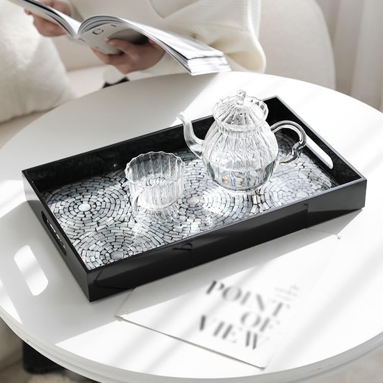 Tray Decor European Coffee Table Shell Tea Tray Home Decoration Fruit Tray Skin Care Jewelry Storage Tray Food Tray(B,Medium)