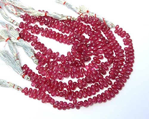 13 inch natural beads strand of 4x3-8x5mm smooth teardrop ruby gemstone briolletes beads for DIY jewelry - necklace, bracelet, earring, ring.
