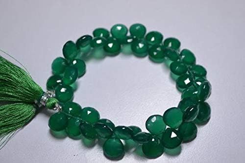 3 Strands 8-9mm Vivid Top Emerald Green 8 Inch Long Strand-Superfinest -Green Onyx Faceted Heart Shape Briolette Beads Code-HIGH-59717