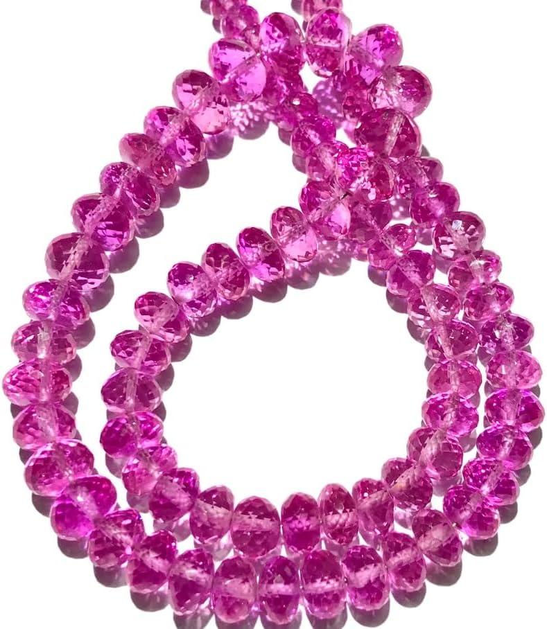 Natural Pink Sapphire roundelle facated Beads 7-13 MM 22 inch Long String Jewelry Making Gemstone Beads for Necklace Bracelet