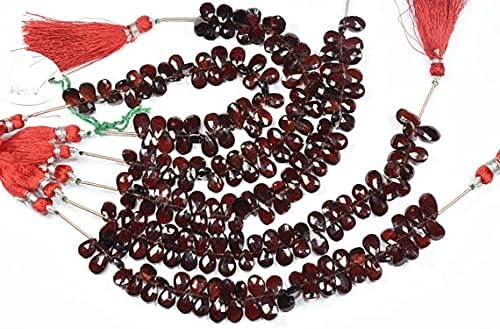 5 Strands AAA 6 Inch 6x9-7x12mm Natural Mozambique Red Garnet Faceted Pear Shape Briolette Beads Strand