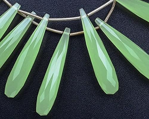 35mm 3 Matched Pair Prehnite Chalcedony Quartz Faceted Long Tear Drops Briolette Beads