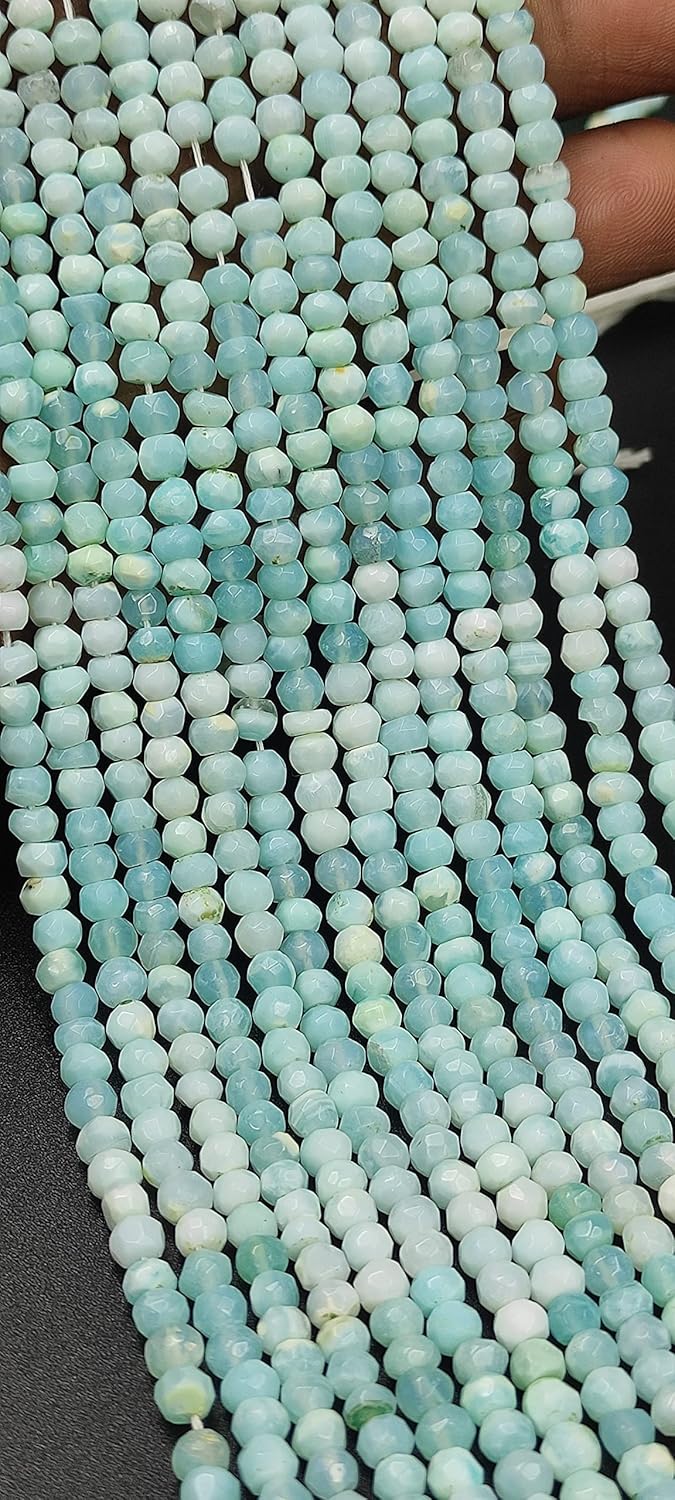 Hanumat Gems Lot of 10 Strands Peruvian Blue Opal Rondelle Faceted Gemstone Beads,Peruvian Opal Faceted Beads,Peruvian Opal Rondelle Beads,Peruvian Opal 3-4 MM Beads,Peruvian Opal 13 Inches Strand.
