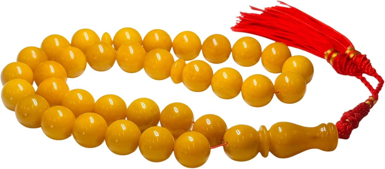 AMBERSTONE Vintage Orange Amber Islamic Prayer Beads - Muslim Rosary - Premium Handmade Tasbeeh for Dhikr - Amber Misbaha - 33 Beads / 71.8 g