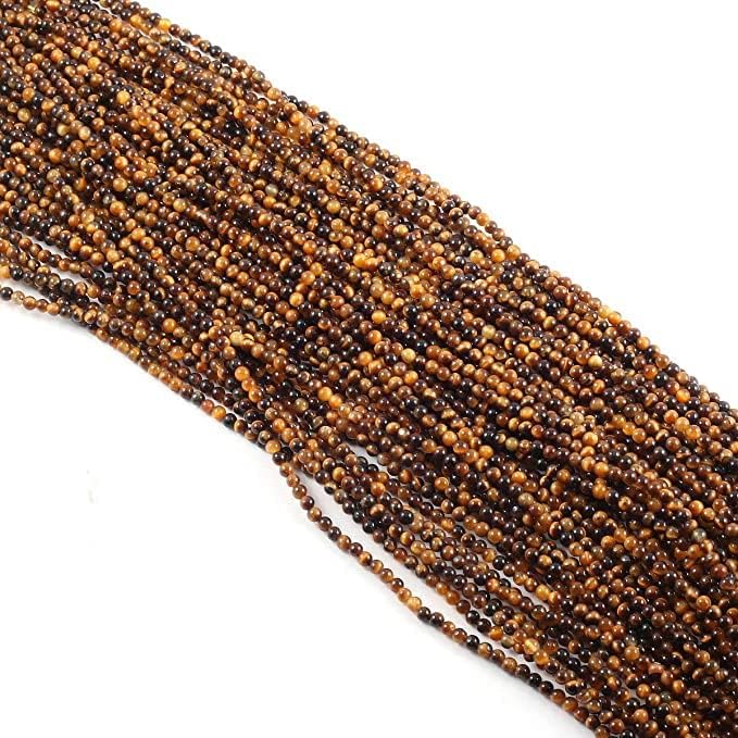 Hanumat Gems Lot of 10 Strands Natural Stone Beads Round Polished Tiger Eye Stone Beading Charms for Jewelry Making Bracelet Necklace 2mm Beads