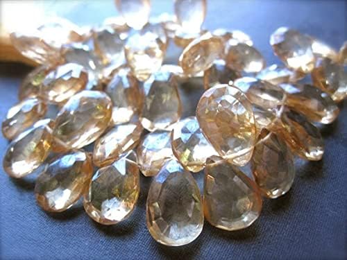 Champagne Quartz Beads Teardrop Faceted briolettes Half Strand 13mm X 10mm 3 3/4 inches