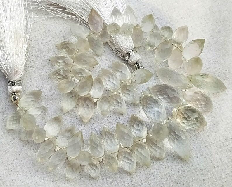 8 inch Strand of Natural Green Amethyst 12-18 mm Marquise Faceted briolette Beads for DIY Jewelry Making. |BRIO_03669