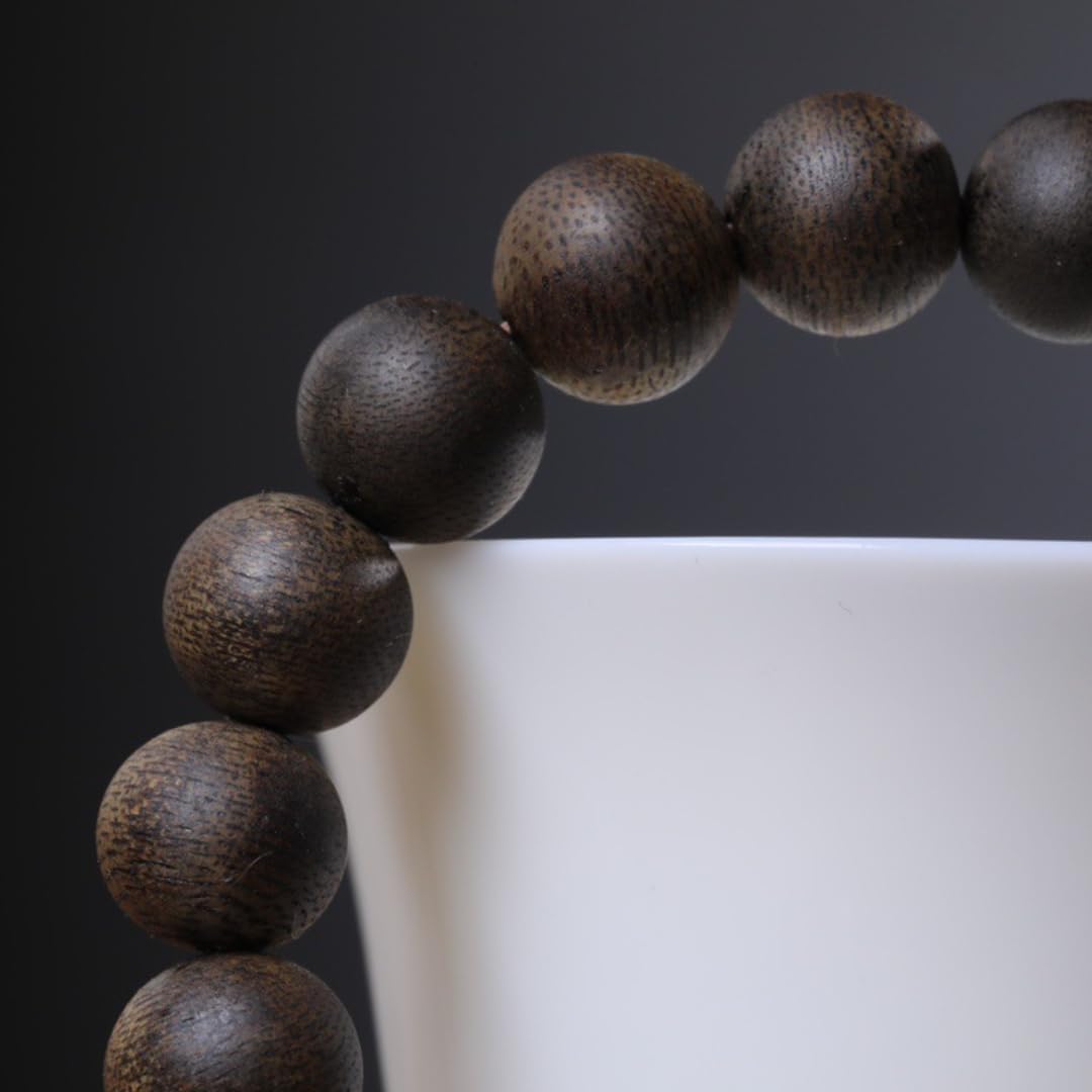 Natural Wild Fusen Red Earth Agarwood Aquilaria Hand-Stranded Single-Circle Prayer Beads 10mm x 19 Beads Honey-Sweet Aroma, Cooling Sweetness Sink-Grade Quality (14mm*15 Beads)