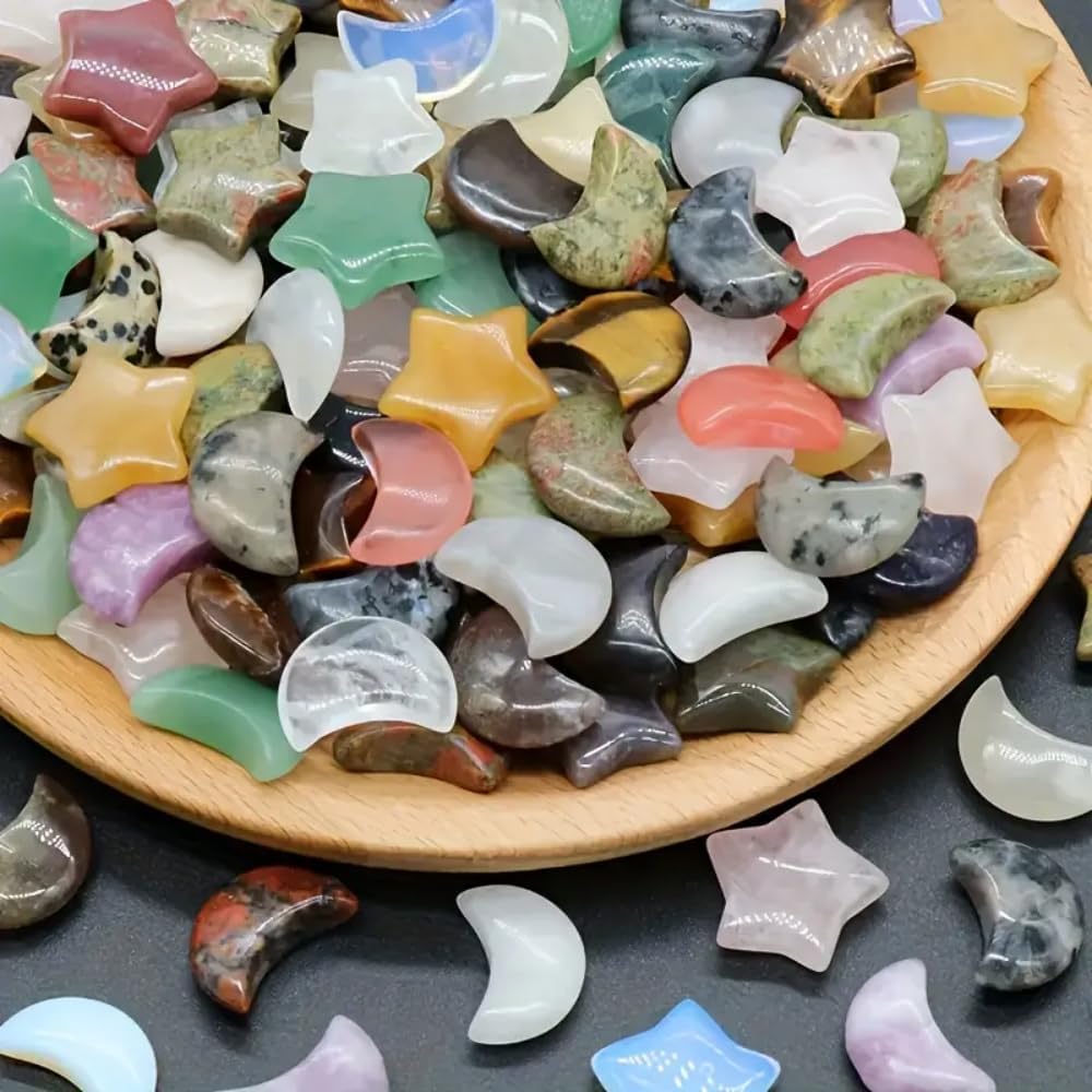 Crystal Moon and Star Beads, Mixed Colors, Gemstone Charms for Jewelry Making (400)