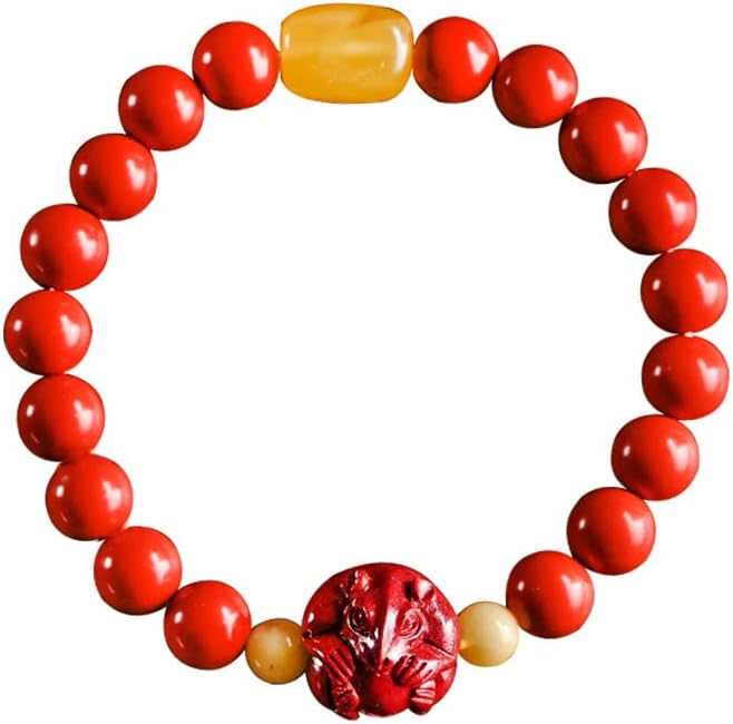 Mascot Exorcism Ward Off Evil Spirits Bring Lucky 原矿朱砂十二生肖手链男女民族风属鼠年红色帝王紫金砂蜜蜡手串(原矿朱砂 · 鼠)