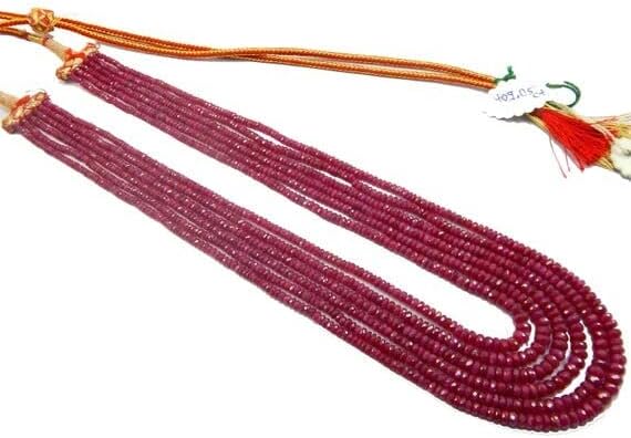 Natural Red Ruby Faceted Rondelles Beads 409.05 cts, Beads Size 2-4 mm,18 inches Long 6 Strand Royal Ruby Necklace