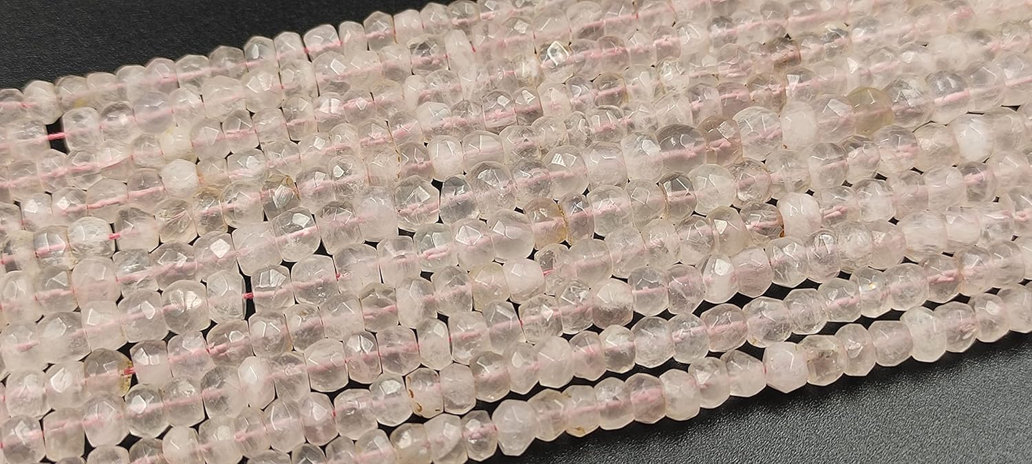 Hanumat Gems Lot of 10 Strands Beautiful Natural Rose Quartz Faceted Rondelle Shape Gemstone Beads,Rose Quartz Rondelle Beads,Rose Quartz Faceted Beads,5.00-6.00 MM Beads,13 Inches Strand