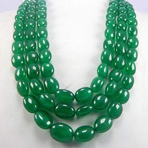 JEWELZ full 3 strand antique green quartz oval beads necklace 11x19 full lustor