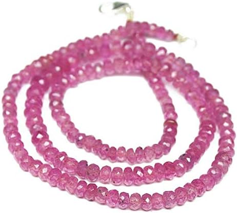 LOVEKUSH LKBEADS Natural Rare Pink Sapphire Faceted Rondelle Micro Gemstone Craft Loose Beads Necklace 17 Inch Long 3mm 5mm Code-HIGH-26575