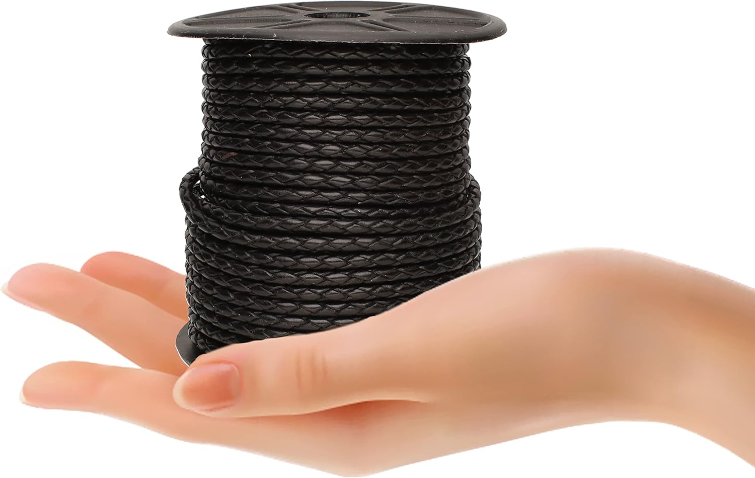 The Beadsmith Braided Bolo Cord – Black Color – 3mm Spool – 25 Yards/22.86 Meters – Machine Braided Indian Leather – Ideal for Watch Bands, Bolo Ties, Necklaces, Hair Accessories & DIY Jewelry Making