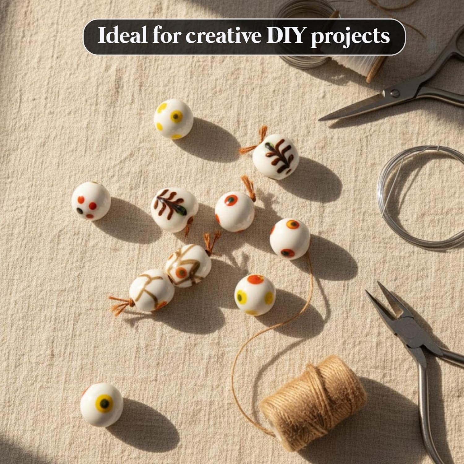 Glass Beads for Jewelry Making, White, Handmade Decorative Craft Beads (20)