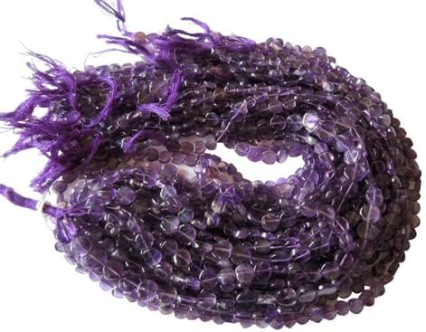 Amethyst Flat Coin Beads, Natural Amethyst Beads, 7mm Beads, 13.5 Inches Each Strand, CHIK-STNRD-34830