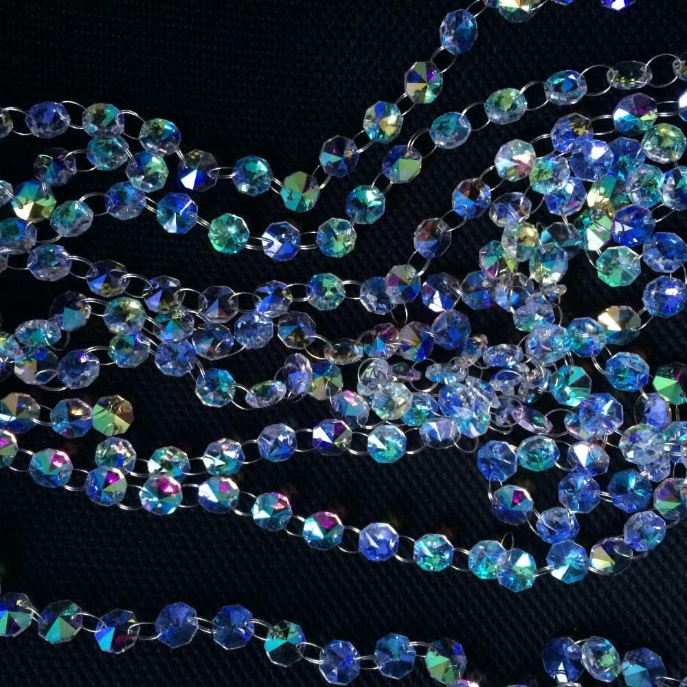 Garden Suncatchers 100 Meters Rainbow Crystal Octagon Beads Garland Strands-Clear AB 14mm Crystal Chandelier Beads Chains Handmade Pendant Necklaces