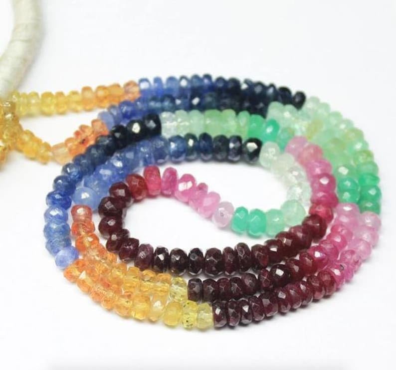 13 inch Strand of Natural gem Multi Ruby Emerald Sapphire, 4.5mm Rondelle Faceted Beads for DIY Jewelry Making. | Beads_05536