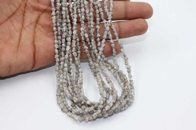 Natural Raw Grey White Diamond Long Drill Uncut Beads 3-4.5 mm Diamond Beads Uncut Diamond Beads White Diamond
