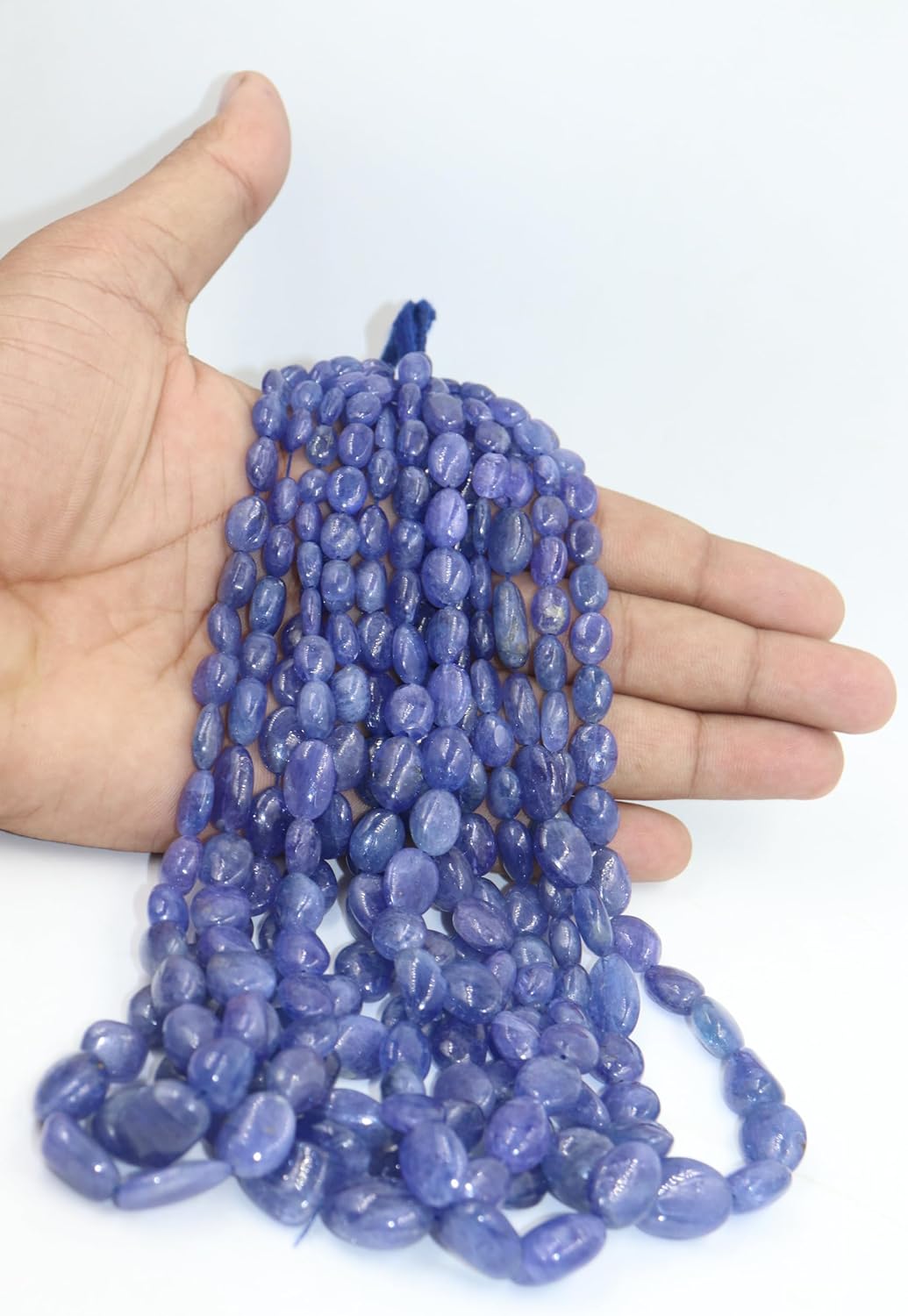 Natural AAA Tanzanite Smooth Oval Beaded Strand, Genuine Blue Gemstone, 7x9-8x10mm