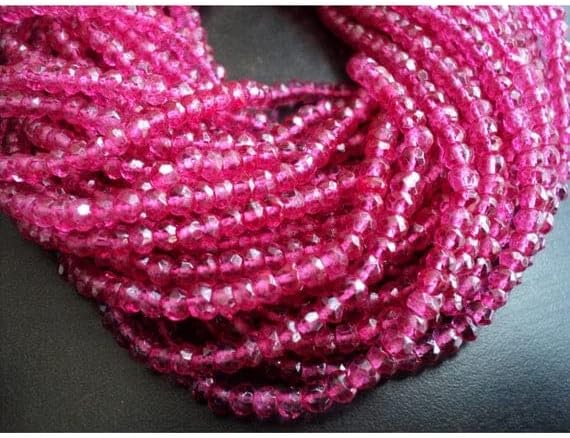 BEADS GEMSTONE 5 Strand Natural Pink Beads, Micro Faceted Beads, Coated Quartz, Rondelle Beads, 4mm Beads, 13 Inches Code-HIGH-18803