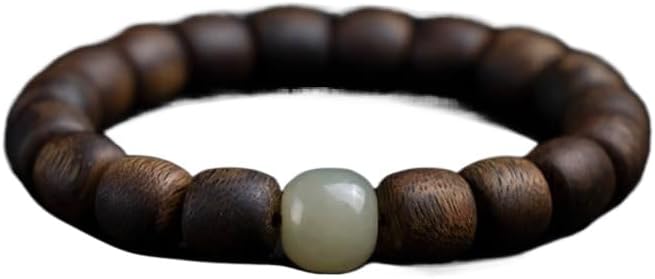 Premium Vietnamese Nha Trang Agarwood Full-Sinking White Aquilaria Hand-Strung Antique Sandalwood Barrel-Cut Buddhist Prayer Beads