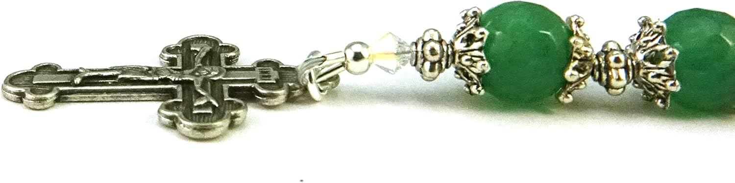 Christian Orthodox Prayer Beads Komboskini Chotki Aventurine Natural Gemstone Beads with Made in Holy Land Crucifix and Blessed in The Church of The Holy Sepulcher