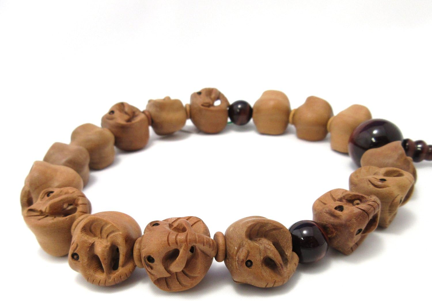 京都あさひ屋 Elephant Wood Carving with Red Tiger Eye Japanese Juzu Buddhist Prayer Beads Handemade in Kyoto JUA33