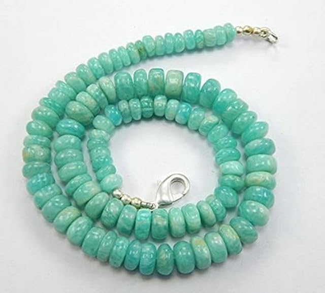 Hand_Crafted Natural Amazonite Smooth Rondelle Beads 22 Inch Strand, Smooth Rondelle Beads Size 7-9 mm YO-NECK- 25632