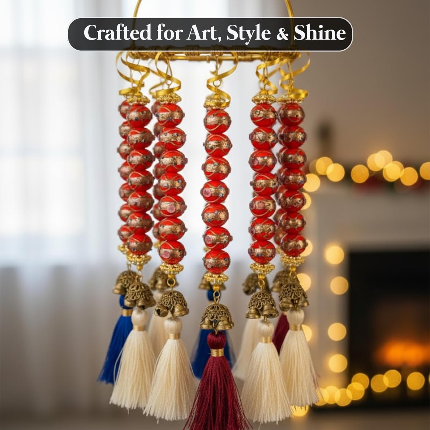 Handcrafted Red Designer Glass Beads | 16mm Murano Style Lampwork Beads with Blue & Pink Floral Accents | Available in 10 Strands | Jewelry Making, DIY & Crafts.