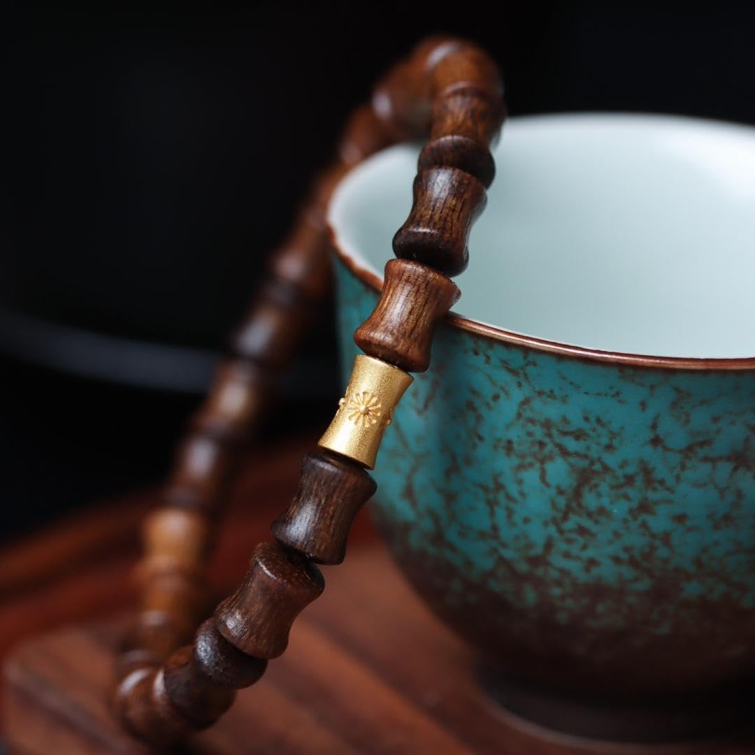 Fusen Red Clay Agarwood Full Oil Sinking Grade Bamboo-Knot Beads 5×8mm Sweet Floral Honey-Scented Bracelet with Candy-Knot Design