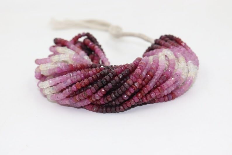 Natural Ruby Faceted Rondelle Beads 4-4.5MM Pink Ruby Precious Rondelle Beads Strand for Jewelry Making