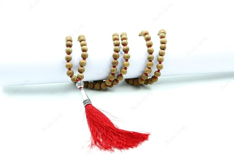 Natural Sandalwood 8mm 108 Mala Beads, Spiritual, Meditation Beads, Reiki, Japa Mala, Buddhist Prayer Beads, Yoga Bracelet, healing beads LKMALA-RRGU-2767