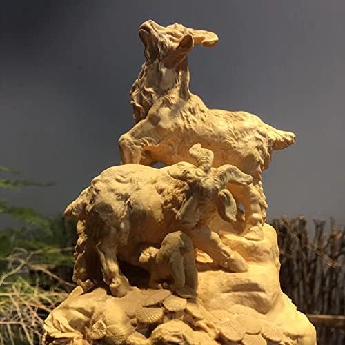 Mascot Wooden Crafts Wood Carving Art Wood Decoration Artwork 大叶黄杨木三羊开泰家具木雕刻摆饰摆件客厅工艺品(黄杨木三羊开泰)