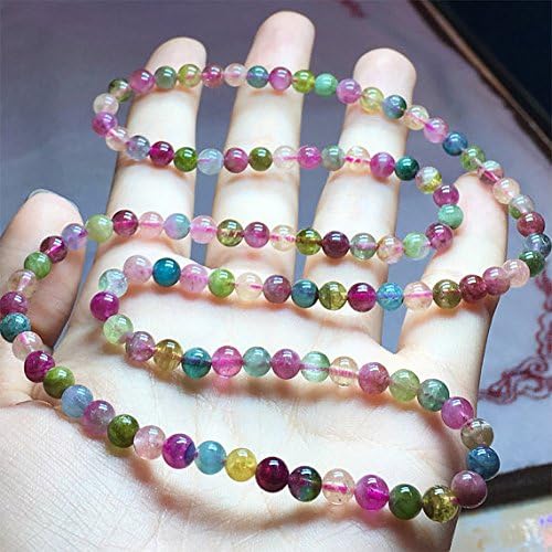 1 Strands Natural Colorful Mix Blue Pink Green Tourmaline Multi-color Stretch Bracelet Round Beads Necklace 3 Turns 5mm 04523