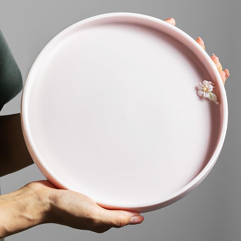 Tray Ceramic Dry Tea Tray Tea Set Accessories Tea Tray Tray Home Small Simple Pink Light Luxury Tea Table Tray Serving Trays