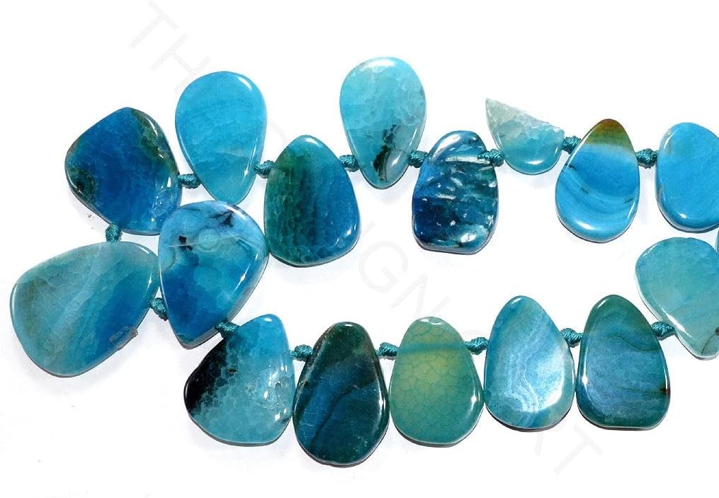 The Design Cart Blue Uncut Agate Stones for Bracelet Necklace Jewelry Making, Package of 5 Strings KAR-270619-020