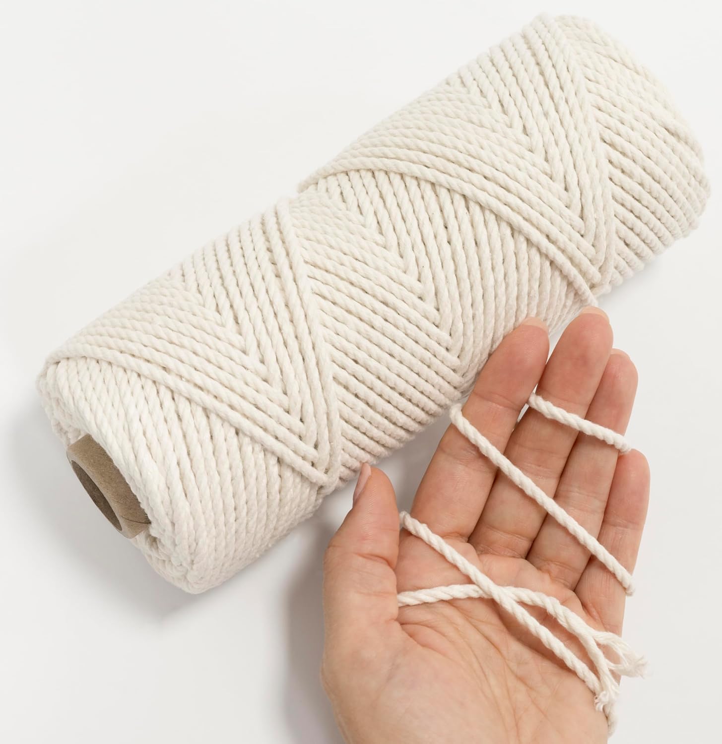 AERZETIX - C76678 - Spool of twisted cord for macrame φ3.5 mm x 100 m - cotton - colour white - ball of creative hobby haberdashery creative decoration