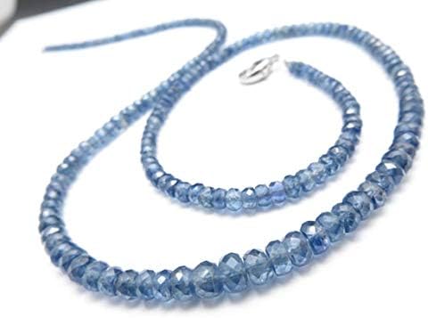 925 Sterling Silver Dainty Slave Loose 4-5mm Stacking Blue Blue Sapphire Necklace Rondelle, Faceted 17