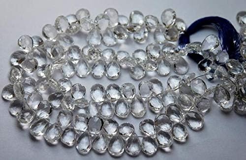 8 Inch Long Strand, Rock Crystal Quartz Micro Faceted Pear Shaped Briolettes,9-10mm Long Size Code-HIGH-55179